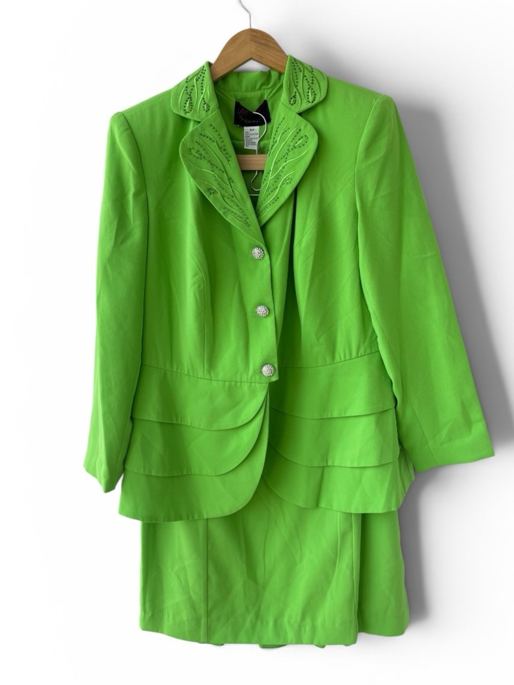 AS-HRO Lime Green Embellished Skirt Suit Set Women’s 16W